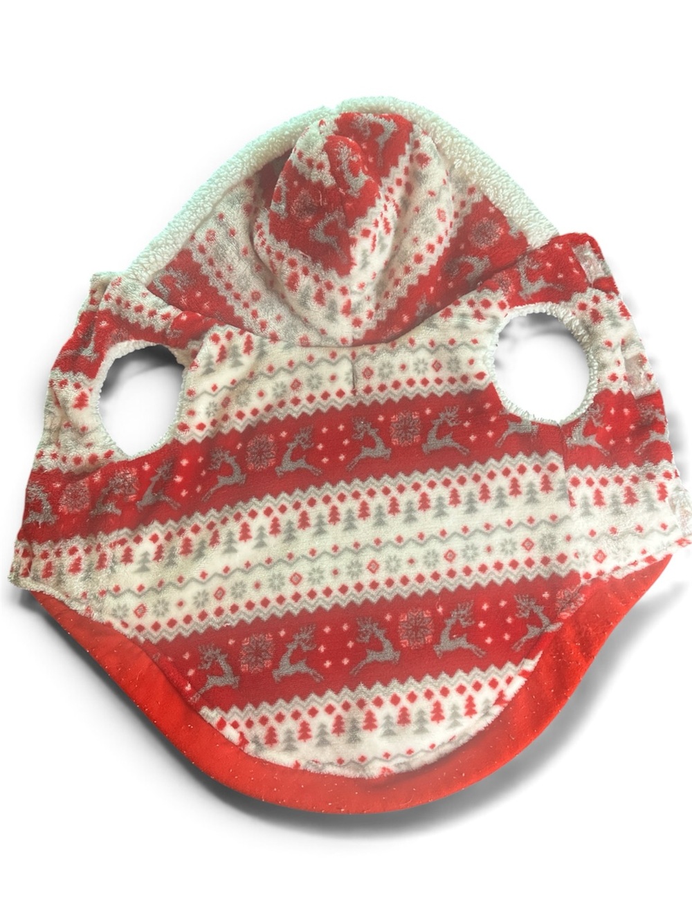 Red and Cream Holiday Hooded Pet Sweater size Large